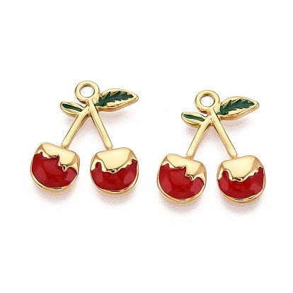304 подвески из нержавеющей стали, с эмалью, вишневое очарование, реальный 18 k позолоченный, ионное покрытие (ip)