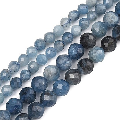 Natural Devil Blue Aquamarine Beads Strands, Faceted, Round