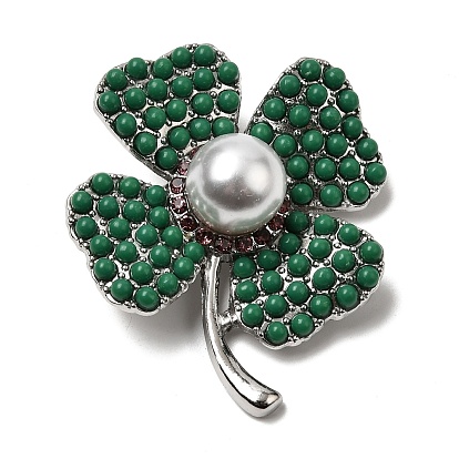 Акриловые броши с жемчугом и стразами, сплав клевер для рюкзака одежда, платина
