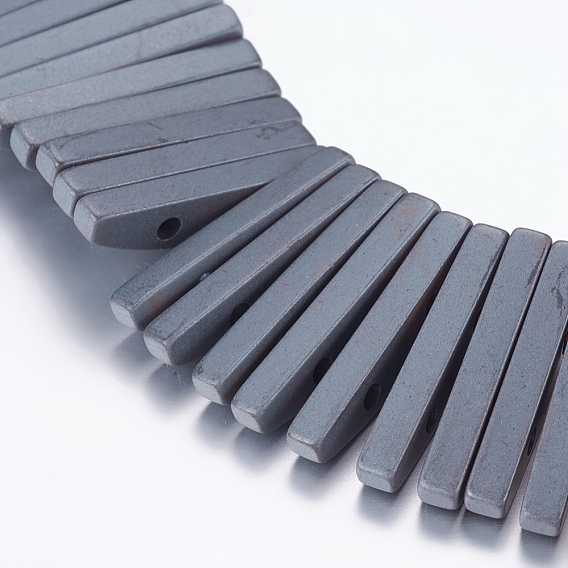 Non-magnetic Synthetic Hematite Pendants Strands, Frosted, Rectangle