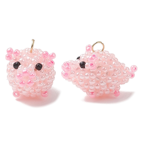 Подвески в виде свиньи из стеклянного бисера, с 304 кольцами из нержавеющей стали, реальный 18 k позолоченный