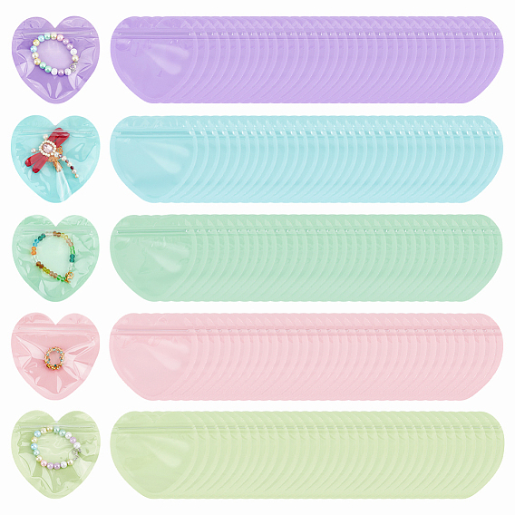 300шт. 5 цвета, упаковка OPP, пакеты с застежкой-молнией, с чистым окном, верхние пакеты с самозапечатыванием, сердце