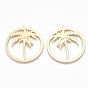 Brass Pendants, Etched Metal Embellishments, Flat Round with Coconut Tree