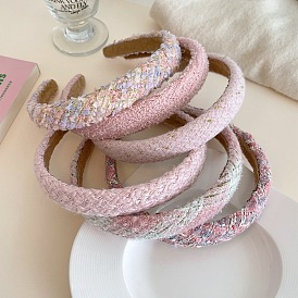 Romantic Pink Chanel Style Headband for Girls with Thick Plaid Weave and Floral Design