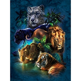 Violent Animal Lion Tiger Leopard Pattern 5D Diamond Painting Kits for Adult Beginners, DIY Full Round Drill Picture Art, Rhinestone Gem Paint Kits for Home Wall Decor