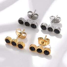 304 из нержавеющей стали серьги, со стразами, ионное покрытие (ip), плоско-круглые