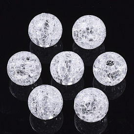 Transparent Crackle Acrylic European Beads, Large Hole Beads, Round, Clear