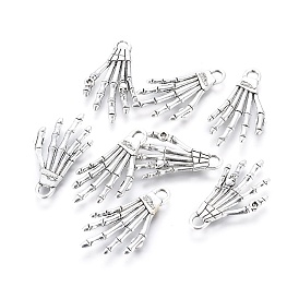 Сплавочные подвески тибетского стиля, рука череп для Хэллоуина, без кадмия и без свинца, 36x19x2 мм, отверстие : 3 мм