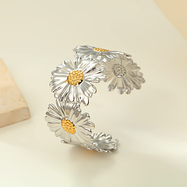 304 женские браслеты-манжеты из нержавеющей стали, маргаритка, два тона