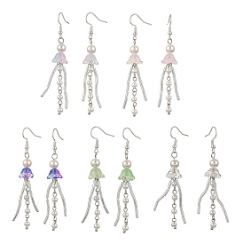 Boucles d'oreilles pendantes en nacre et verre, méduses, avec 304 boucle d'oreille crochets en acier inoxydable, couleur inox