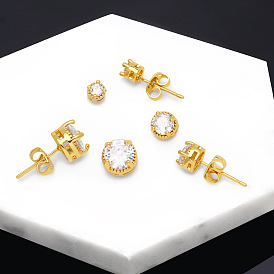 Retro Minimalist Single Diamond Cubic Zirconia Stud Earrings for Women