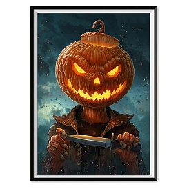 DIY 5D Diamond Painting Halloween Canvas Kits, with Resin Rhinestones, Diamond Sticky Pen, Tray Plate and Glue Clay