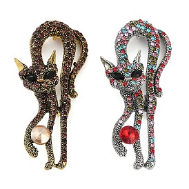 Cat Shape Colorful Rhinestone Brooches, Alloy Lapel Pins for Backpack Clothes