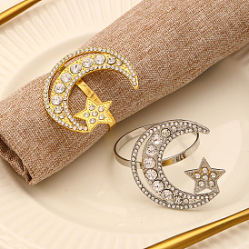 Alloy Rhinestones Napkin Rings, Napkin Holder Adornment, Restaurant Daily Accessories, Moon with Star