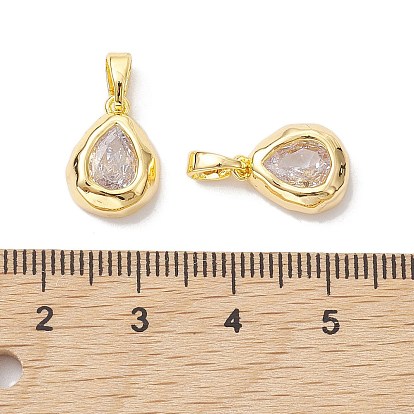 Brass Micro Pave Clear Cubic Zirconia Charms, Teardrop Charms