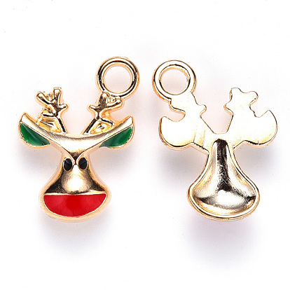 Alloy Enamel Pendants, for Christmas, Christmas Reindeer/Stag, Light Gold