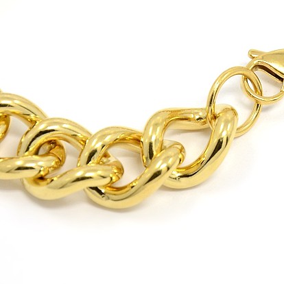 304 Stainless Steel Curb Chain/Twisted Chain Bracelets, with Lobster Claw Clasps, 9 inch(230mm), 13.5mm