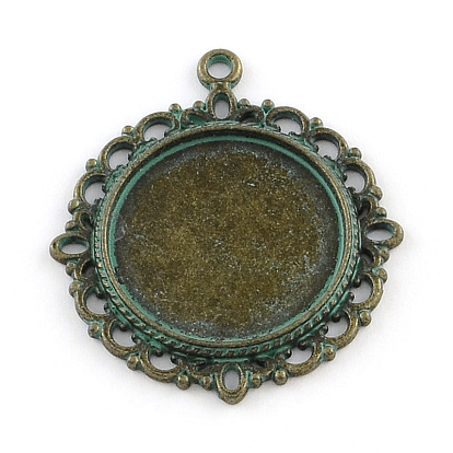 Flower Zinc Alloy Pendant Flat Round Tray Settings, Cadmium Free & Nickel Free & Lead Free, 36x32x2mm, Hole: 1.5mm, Tray: 20mm