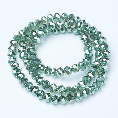 Electroplate Glass Beads Strands, Platinum Plated, Faceted, Rondelle