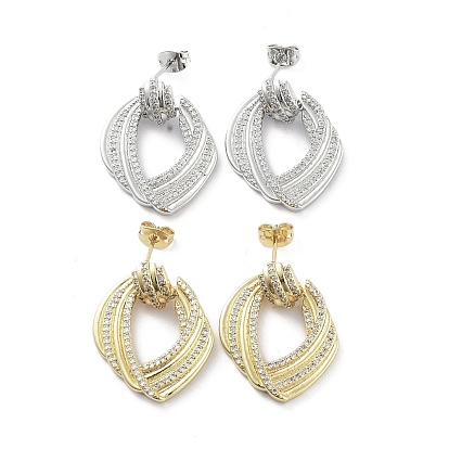Twist Rhombus Brass with Cubic Zirconia Stud Earrings, Long-Lasting Plated, Lead Free & Cadmium Free