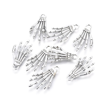 Сплавочные подвески тибетского стиля, рука череп для Хэллоуина, без кадмия и без свинца, 36x19x2 мм, отверстие : 3 мм