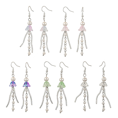 Boucles d'oreilles pendantes en nacre et verre, méduses, avec 304 boucle d'oreille crochets en acier inoxydable, couleur inox