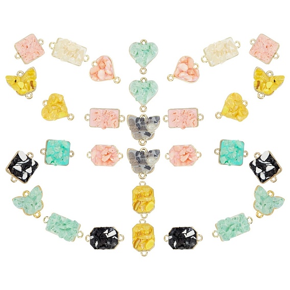 Alloy Links Connectors, with Gemstone and Enamel, Light Gold
