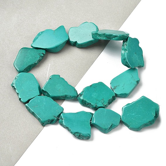 Бусины из натурального магнезита, самородки, окрашенные, бирюзового цвета