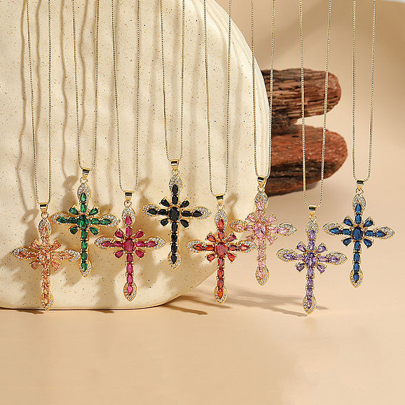 Крест латунные микропаве кубические цирконии подвески ожерелья, золотые