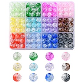 216Pcs 12 Colors Transparent Crackle Acrylic Beads, Round