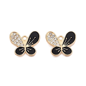 Alloy Enamel Pendants, with Crystal Rhinestone, Cadmium Free & Lead Free, Light Gold, Butterfly Charms