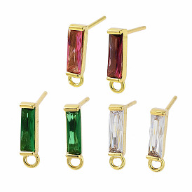 Brass Micro Pave Cubic Zirconia Earring Findings, Long-Lasting Plated, Cadmium Free & Lead Free, Real 18K Gold Plated, Rectangle