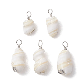 Natural Conch Shell Pendants, with Copper Wire, Shell Shape Charms