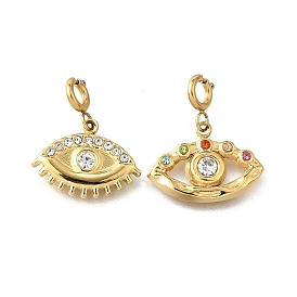 Глаз 304 подвеска из нержавеющей стали со стразами, с застежками пружинного кольца, ионное покрытие (ip), реальный 18 k позолоченный