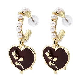 Серьги-гвоздики из эмали с металлическим покрытием ко Дню святого Валентина, С жемчужиной смолы, сердце