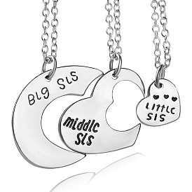 Triple Heart-shaped Best Friends Necklace Set - Little Middle Big Sister Love Pendant