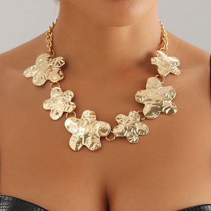 Сплав большой маленький текстурированный цветок звено цепи ожерелья для женщин