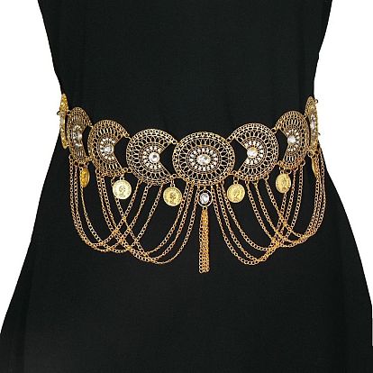 Цепочка из сплава с кристаллами и стразами в этническом стиле с кисточками на талию и живот для танцовщицы