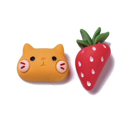 Opaque Resin Cabochons, for DIY Decoration, Cat & Strawberry