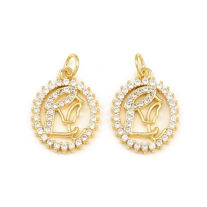 Brass Micro Pave Clear Cubic Zirconia Pendants, Oval with Virgin Mary Charms, Rack Plating, Long-Lasting Plated, Lead Free & Cadmium Free