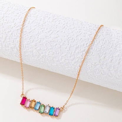 Colorful Square Diamond Geometric Chain Necklace with Imitation Gemstone Pendant
