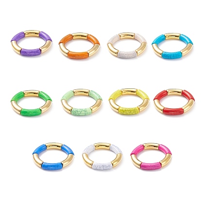 11Pcs 11 Color Imitation Gemstone Acrylic & CCB Plastic Curved Tube Chunky Stretch Bracelets Set for Women