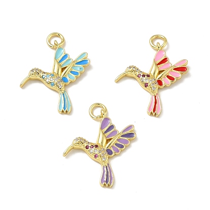 Micro cuivres ouvrent pendentifs zircone cubique, avec émail et anneau de saut, réel 18 k plaqué or, sans plomb et sans cadmium et sans nickel, oiseaux