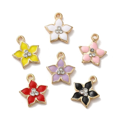 Цветочные сплава эмали подвески, со стразами, золотой свет