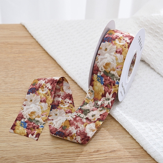10 Yards Double Face Flower Print Polyester Ribbons, Garment Accessories, Gift Packaging