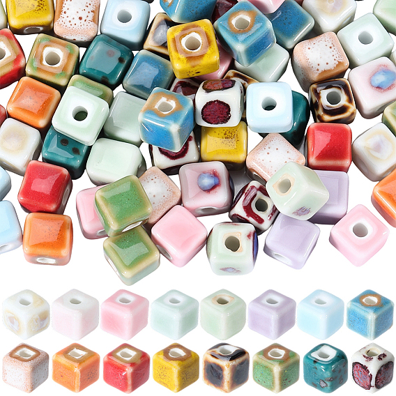 96 шт 16 цвета фарфоровые керамические бусины ручной работы, кубические, яркие глазированный фарфор