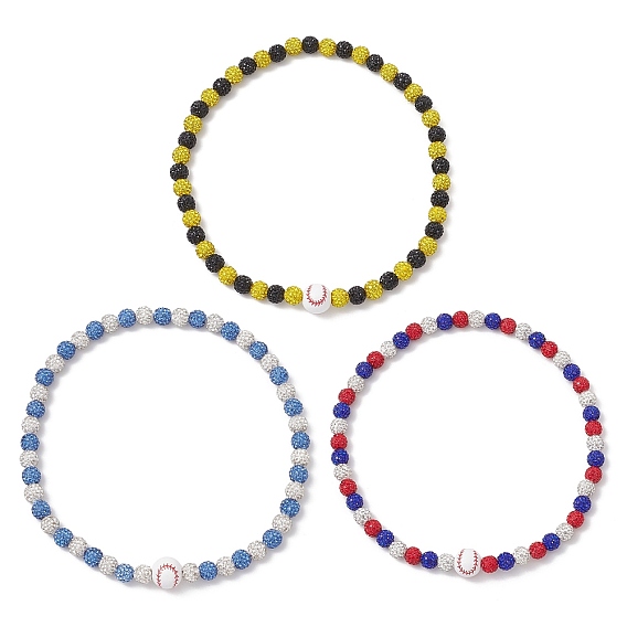 Круглые эластичные ожерелья из полимерной глины, стразов и натурального дерева в бейсбольном стиле для женщин