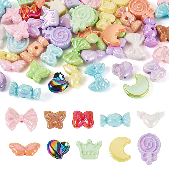 50 шт. 10 стили УФ-покрытие непрозрачные акриловые бусин наборы, радужный