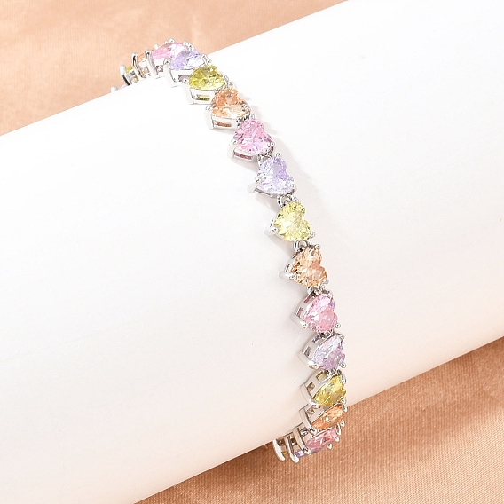 Теннисные браслеты из платиновой латуни с микропаве из кубических цирконий, браслеты для женщин, сердце, с группы часы застежками