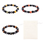3шт. 3 стили 8мм круглые натуральные бусины тигрового глаза, черного оникса, черного обсидиана и синтетического немагнитного гематита, эластичные браслеты для женщин и мужчин, с 3шт. мешковинками для упаковки